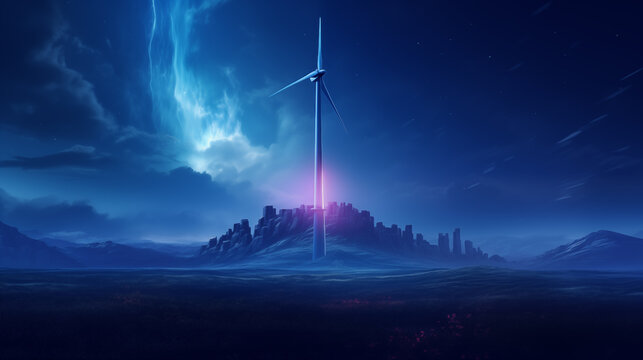 Future power: wind turbine under a neon night sky
 - Powered by Adobe