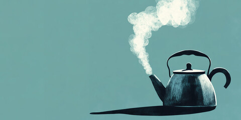 An illustration of a kettle with steam coming out. Concept of Emotional Buildup, Suppressing Emotions, Unresolved Conflicts, Lack of Emotional Outlet, Stress, Anxiety, Emotional Outburst, Burnout.