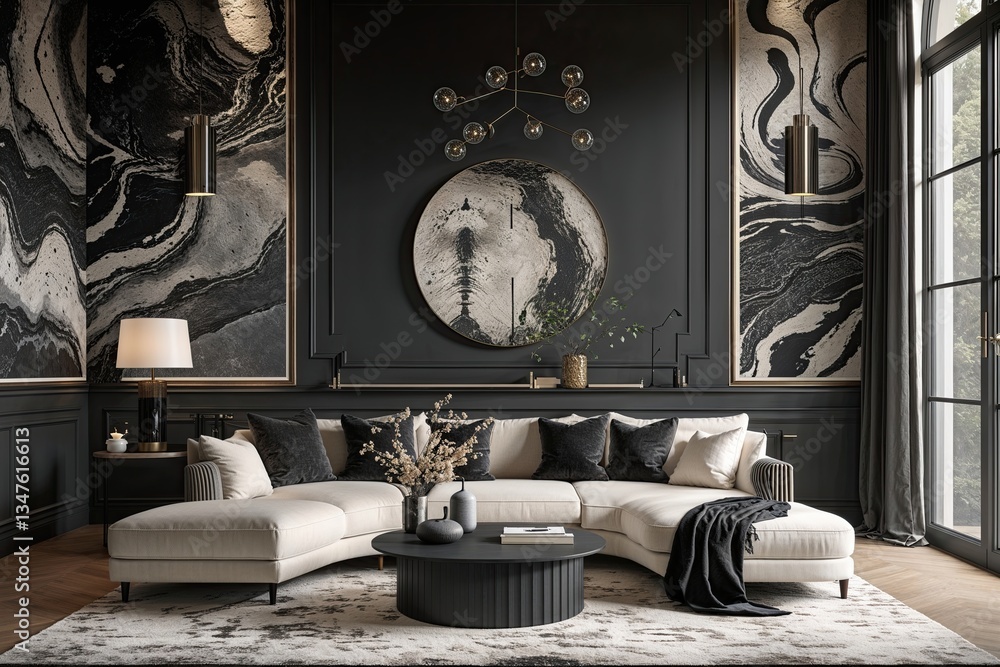 Poster charcoal black and ivory setting for elegant and timeless design with abstract pattern and textured 