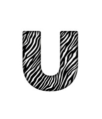 U Alphabet letter text Zebra black white pattern textile font transparent background