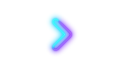  Neon angle right symbol icon cyan purple color glowing with transparent background