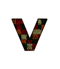 V Alphabet letter text Poster Hand drawn abstract african pattern ethnic font transparent background
