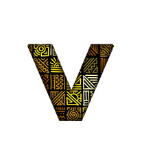 V Alphabet letter text typography african style textile abstract african pattern font transparent background