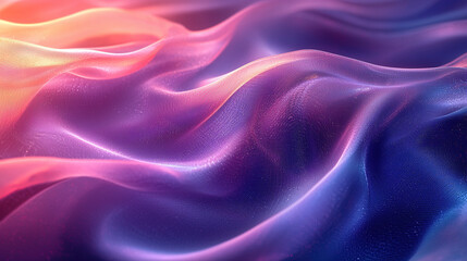 Obraz premium Translucent fabric waves softly with a gradient of pink, peach, and purple hues.
