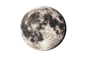 Detailed moon surface with craters and bright spots, cut out transparent