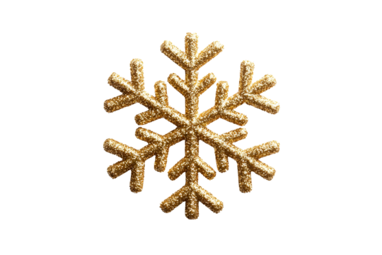 Golden glitter snowflake on black background, cut out transparent