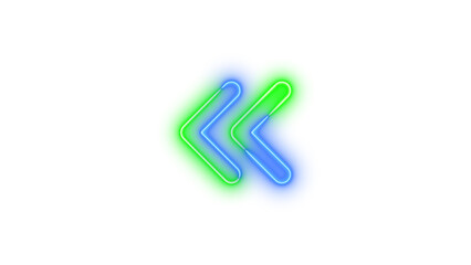 Neon angles left symbol icon blue green color glowing with transparent background