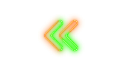 Neon angles left symbol icon brown green color glowing with transparent background