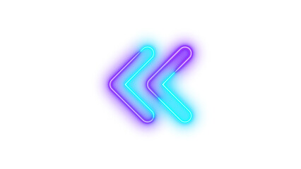 Neon angles left symbol icon cyan purple color glowing with transparent background