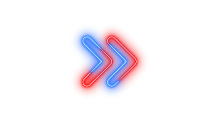 Neon angles right symbol icon blue red color glowing with transparent background