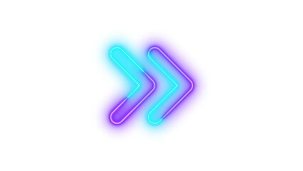 Neon angles right symbol icon cyan purple color glowing with transparent background