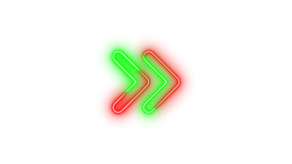  Neon angles right symbol icon green red color glowing with transparent background