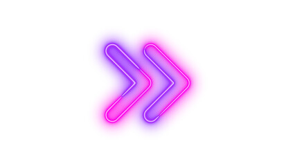 Neon angles right symbol icon pink purple color glowing with transparent background