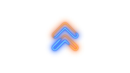Neon angles up symbol icon blue brown color glowing with transparent background