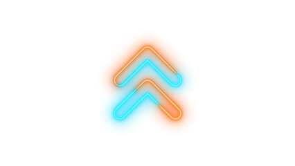 Neon angles up symbol icon brown cyan color glowing with transparent background