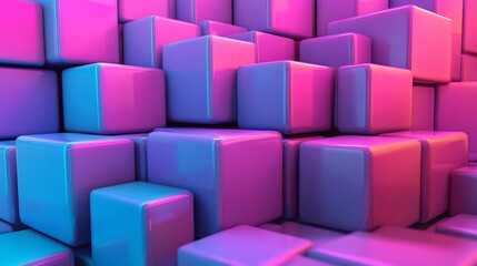 Fototapeta premium This tech wallpaper with copy-space consists of a collection of Purple and Turquoise 3D Blocks arranged to create a wall