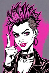 Edgy Punk Girl in Noir Comic Style