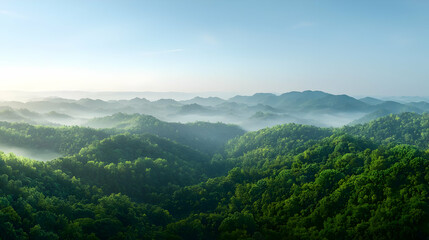 Fototapeta premium Misty Green Mountain Valley Panorama