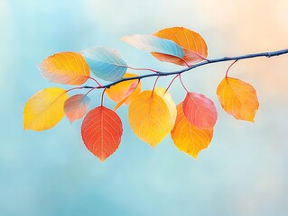 Fototapeta premium Autumn Branch for Colorful Leaves, Soft Background.