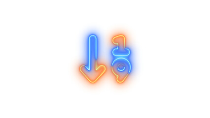Neon arrow down 1 9 symbol icon blue brown color glowing with transparent background