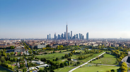 Naklejka premium Milan Cityscape Aerial View Panorama