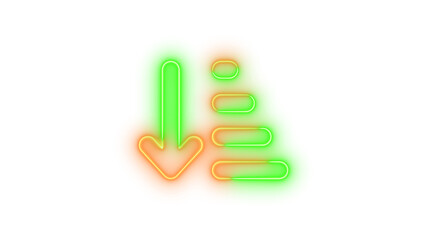 Neon arrow down short wide symbol icon brown green color glowing with transparent background