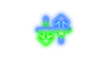  Neon arrow down up across line symbol icon blue green color glowing with transparent background
