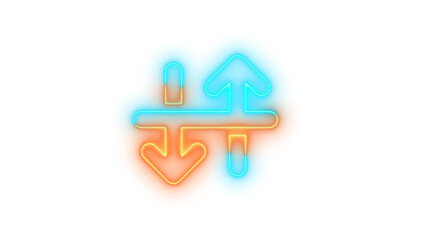 Neon arrow down up across line symbol icon brown cyan color glowing with transparent background