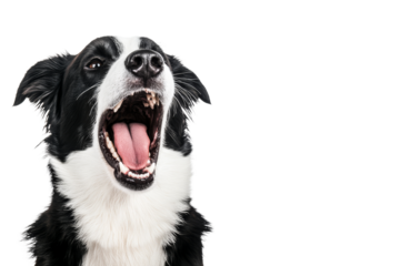 Border Collie Yawning Isolated, Pet Animal Action, cut out transparent