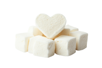 Marshmallow heart and cubes stack, sweet treat, confection, cut out transparent