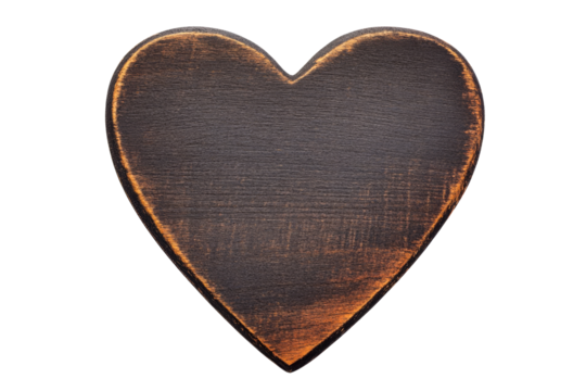 Wooden heart with rustic finish, vintage love symbol, cut out transparent