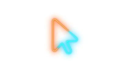 Neon arrow point symbol icon brown cyan color glowing with transparent background