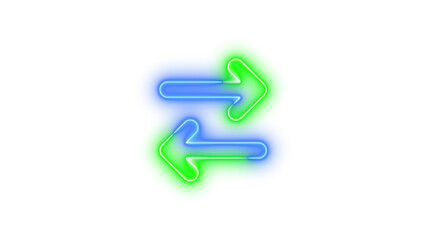Neon arrow right arrow left symbol icon blue green color glowing with transparent background