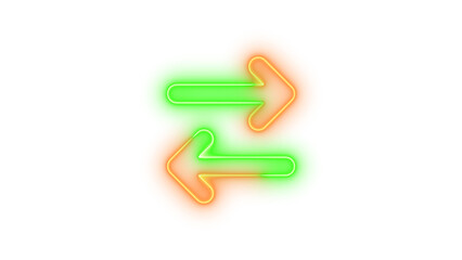 Neon arrow right arrow left symbol icon brown green color glowing with transparent background
