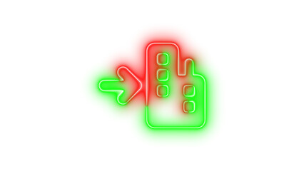 Neon arrow right to city symbol icon green red color glowing with transparent background