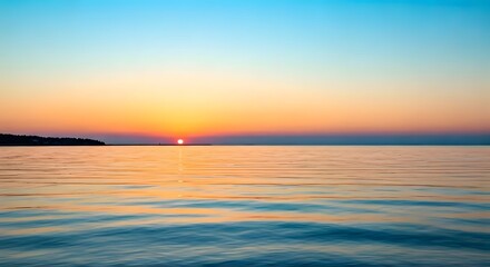 Obraz premium A serene watercolor sunset over a calm ocean with soft pastel tones, AI Generated