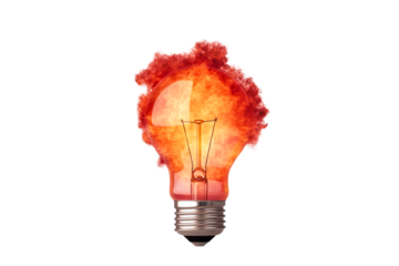 Lightbulb burning, idea generation concept, creative thinking, cut out transparent