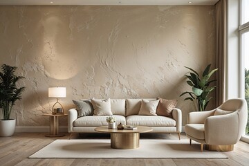 Luxury Soft Beige Stucco Finish for Contemporary Wallpaper and Home Decor