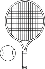 tennis ball and racket line art vector illustration black color thin line