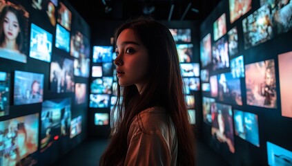 Three People Exploring Virtual Reality for Advertising in Immersive Room with Screens