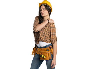 Female construction worker experiencing shoulder pain