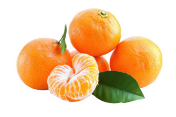 A vibrant cluster of juicy mandarins, freshly picked and bursting with sunshine, showcasing their sweet segments and glossy skins against a clean white backdrop.