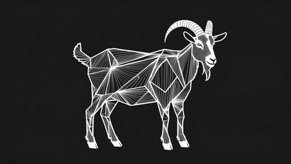 Obraz premium White geometric outline of a goat on black background