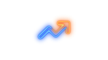 Neon arrow trend up symbol icon blue brown color glowing with transparent background