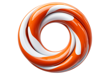 Glossy swirl design in orange, white, geometric, abstract, cut out transparent