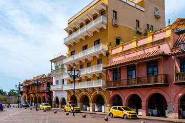 colorful colonial house on plaza de los coches in old city of cartagena colombia