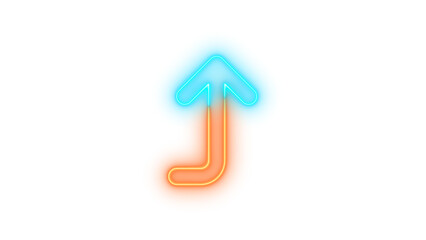 Neon arrow turn up symbol icon brown cyan color glowing with transparent background