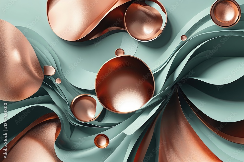 Poster vibrant seafoam and copper abstract halftone design with dynamic vector graphics