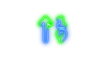 Neon arrow up 1 9 symbol icon blue green color glowing with transparent background