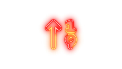 Neon arrow up 1 9 symbol icon brown red color glowing with transparent background